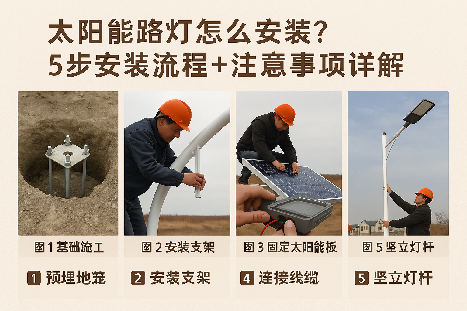太陽能路燈怎么安裝？5步安裝流程+注意事項詳解