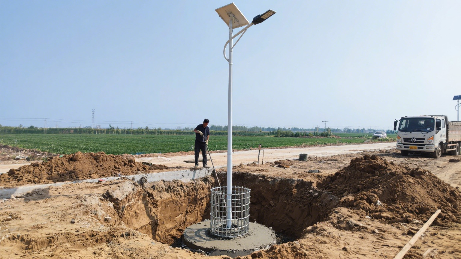 太陽能路燈地籠預埋現場