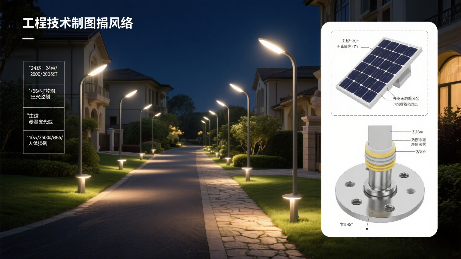別墅區太陽能路燈安裝實例 效果示意